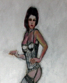 lingerie model. Drawing of a lingerie model in corset stockings and suspenders.